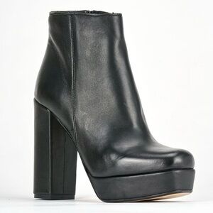 Aldo Black Genuine Leather High Block Heel Disco Ankle Boots NWOT